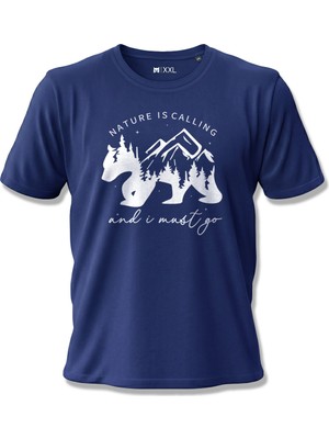 North Whiskers Nature Is Calling Ayı Silüetli Unisex %100 Pamuklu Lacivert Outdoor Tişört