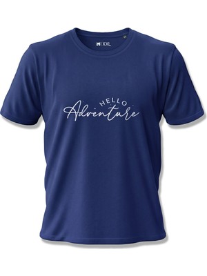 North Whiskers Hello Adventure Baskılı Unisex %100 Pamuklu Lacivert Outdoor Tişört