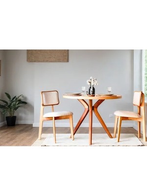 Vivense Bali Natural Ahşap Yuvarlak Masa Takımı, 90X90