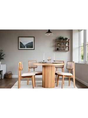 Vivense Otella Natural Ahşap Yuvarlak Masa Takımı, 90X90