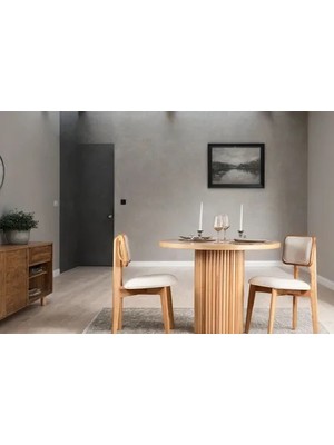 Vivense Asus Natural Ahşap Yuvarlak Masa Takımı, 90X90