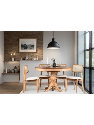 Vivense Voda Natural Ahşap Yuvarlak Açılır Masa Takımı, 80X120