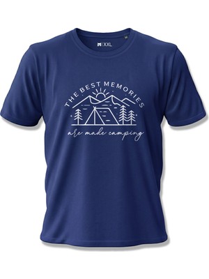 North Whiskers Kamp Temalı Özel Baskılı Lacivert %100 Pamuk Outdoor Tişört - "The Best Memories"
