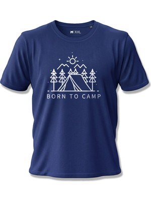 North Whiskers Born To Camp Çadır Baskılı Unisex %100 Pamuklu Lacivert Outdoor Tişört