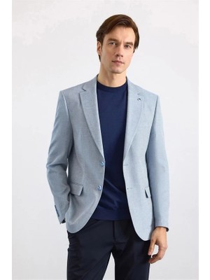Süvari Saks Mavi Slim Mono Yaka Torba Cep 6 Drop Klasik Ceket