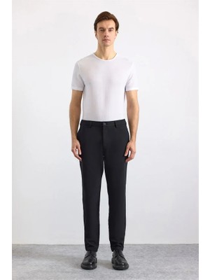 Süvari Siyah Slim Düz Pike Kemerli Yıkamalı Jogger Pantolon