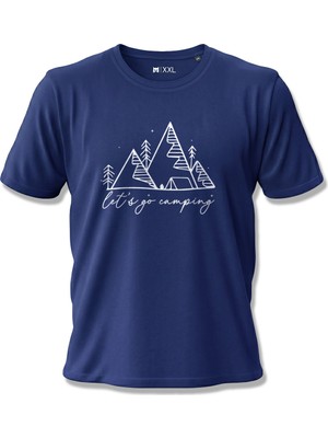 North Whiskers Let's Go Camping Dağ ve Çadır Baskılı Unisex %100 Pamuklu Lacivert Outdoor Tişört