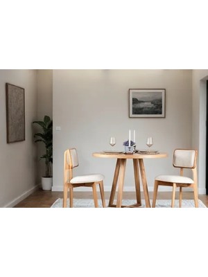 Vivense Mavera Natural Ahşap Yuvarlak Masa Takımı, 100X100