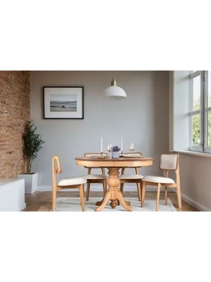 Vivense Loft Natural Ahşap Yuvarlak Açılır Masa Takımı, 80X120