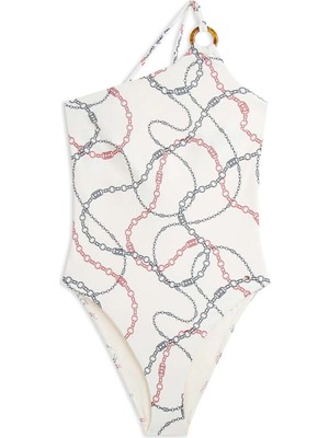 Tommy Hilfiger Bej Kadın Standart Desenli Mayo One Shoulder Op Prınt