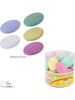 Ark Pastel Renkli Oval Silgi Ekstra Temizleme 15 Adet Karışık Renk