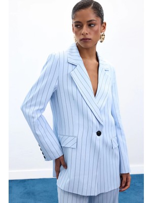 Sateen Rina Çizgili Ceket - Bebe Mavi