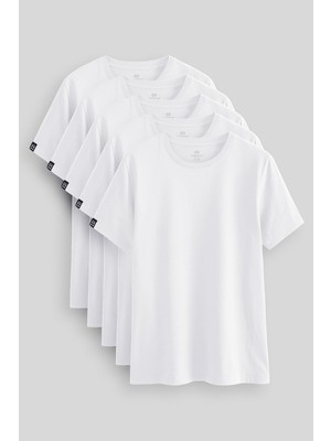 Standart Fit Basic O Yaka  5li Paket Beyaz Erkek T-Shirt  87911