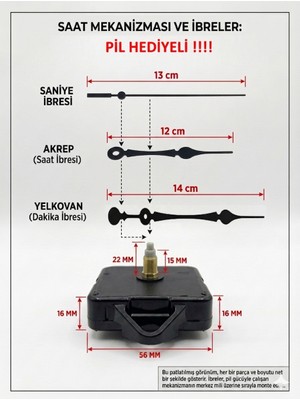 Silva Nature Akar Saat Mekanizması Sessiz Duvar Saat Mekanizması 22 mm Şaft -Damla Akrep-Yelkovan-Saniye-Askılı