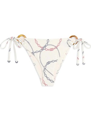 Tommy Hilfiger Bej Kadın Standart Desenli Bikini Alt V Strıng Sıde Tıe Prınt