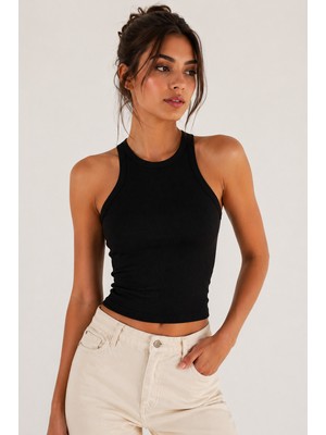 Hayalet %100 Pamuk Basic T-Shirt –  Halter Yaka Kadın Kaşkorse / Fitilli Atlet