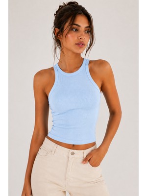 Hayalet %100 Pamuk Basic T-Shirt –  Halter Yaka Kadın Kaşkorse / Fitilli Atlet
