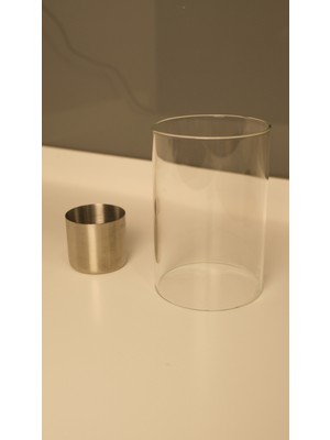 Bee Candle Home Masaüstü Şömine Uyumlu Yakıt Haznesi ve Cam Seti | Metal Bioethanol Haznesi ve Isıya Dayanıklı Borosilikat Cam