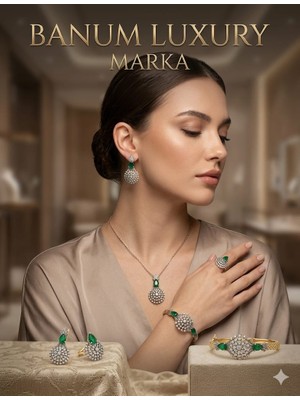 Banumluxury Zümrüt Yeşili Damla Takı Seti