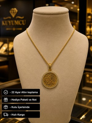 Herşey Nota 22 Ayar Altın Kaplama Osmanlı Tuğra Desenli Taşlı Hediye Kolye