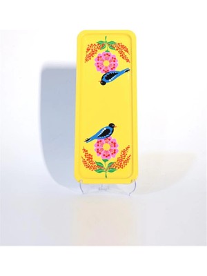 Dedemin Emayeleri Dikdörtgen Tepsi Kuşlu Sarı (12 x 33 Cm)