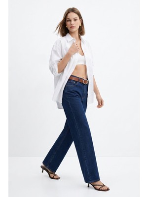Rays Koyu Mavi Yüksek Bel Kemerli Jean 3069
