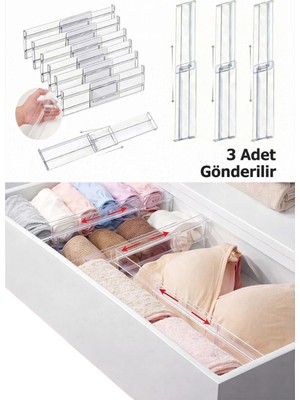 Kelira Elegance Xl Şeffaf Ayarlanabilir Çekmece Düzenleyici Seti 3'lü Makyaj Takı Kozmetik Mutfak Organizer