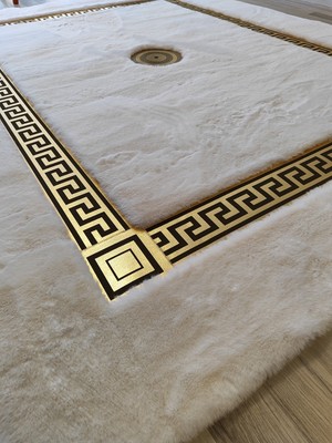 Kuzey Deri Halı Gold Varaklı Ekru Renk Peluş Halı