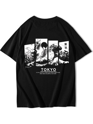 Brz Collection Unisex Oversize Tokyo Culture T-Shirt Siyah