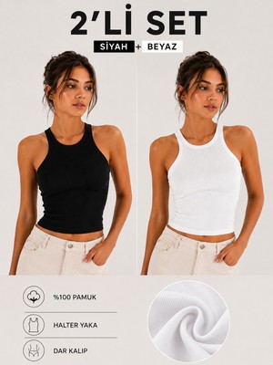 Hayalet %100 Pamuk Basic T-Shirt –  Halter Yaka Kadın Kaşkorse / Fitilli Atlet