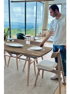 Unboxdeco 6 Kişilik Slim Masif Ceviz Ahşap Masa Takımı, 6 Adet Slim Ceviz Sandalye - Antrasit 150X80