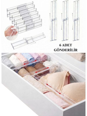 Kelira Elegance Xl Şeffaf Ayarlanabilir Çekmece Düzenleyici Seti 6'lı Makyaj Takı Kozmetik Mutfak Organizer