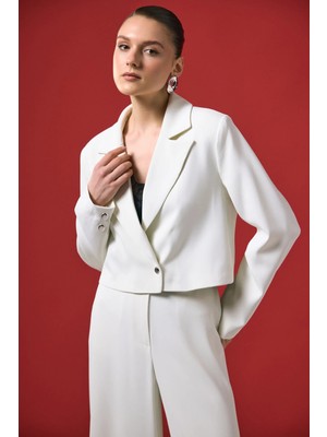 Sateen Mari Kısa Ceket - Ekru