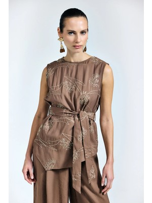 Sateen Dina Bluz - Kahve