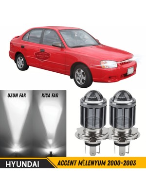 ŞüsCarOto Aksesuar Hyundai Accent Milenyum 2000-2003 Uyumlu Mercekli Far Ampulü LED Xenon Beyaz Renk Far Şimşek Etkili Csp LED Lamba Uzun Kısa 2 Adet Takım