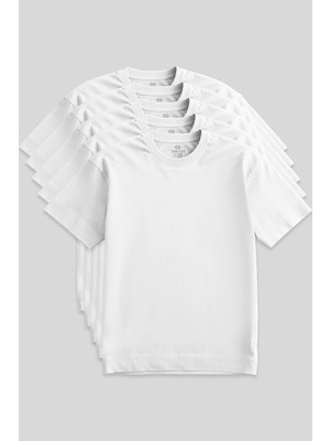 Basic O Yaka Büyük Beden  5li Paket Beyaz Erkek T-Shirt  88072