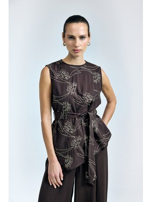 Sateen Dina Bluz - Koyu Kahve