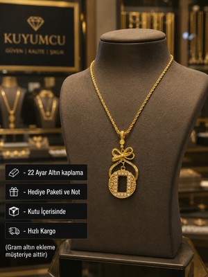 Herşey Nota 22 Ayar Altın Kaplama Gram Altın Takılabilen Fiyonk Detaylı Hediye Kolye