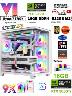 Zeiron Gta-Vı X5 Ultra RTX5060TI ⚡16GB⚡∣ R7 5700X ∣ 16GB Ram ∣ 512GB SSD Sıvı Soğutmalı Premium Oyun Bilgisayarı