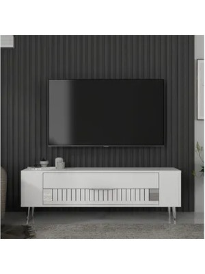 Vivense Retrolp Tv Sehpası, 4ct, Beyaz Gümüş