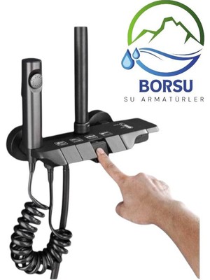 Piyano Gri Robot Tepe Duş Seti Yağmur Tepe Banyo 4 Tuşlu Batarya Dahil Antrasit Duş Seti