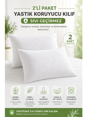 Formeya 2 Adet Bambu Desen Lüks Sıvı Geçirmez Yastık Alezi | Fermuarlı 50X70 cm 2'li Yastık Koruyucu Yastık Alezi Seti