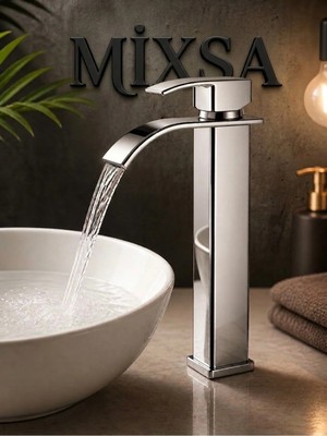 Mixsa Krom Şelale Lavabo Bataryası Uzun Çanak Lavabo Musluğu Modern Çift Su Girişli Banyo Musluğu