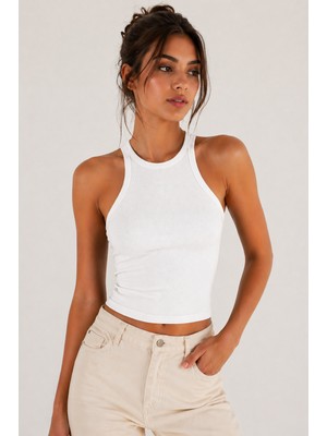 Hayalet %100 Pamuk Basic T-Shirt –  Halter Yaka Kadın Kaşkorse / Fitilli Atlet