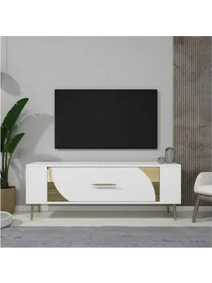 Vivense Retrop Tv Sehpası, 2ct, Beyaz Altın