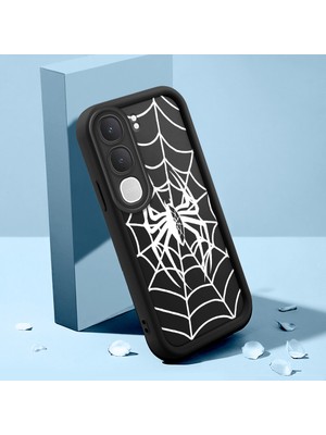HONTINGA Vıvo Y21D ile Uyumlu Kılıfı Düşüme Önleyici Basitlik Anti Düşme Kamera Korumali Şirin Kedi Örümcek Siyah Desen Yumuşak Silikon Telefon Kılıfı Kadın ve Erkek Için Uygundur K2-0155
