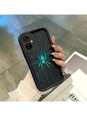 HONTINGA Tecno Camon 19 Neo ile Uyumlu Kılıfı Düşüme Önleyici Basitlik Anti Düşme Kamera Korumali Örümcek Siyah Desen Yumuşak Silikon Telefon Kılıfı Kadın ve Erkek Için Uygundur K2-0155