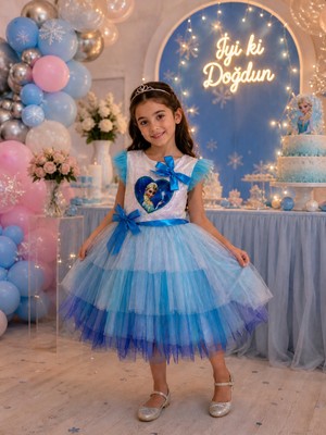 tinytrends Elsa Kız Çocuk Elbise Tüllü Abiye Elbise Doğum Günü Parti