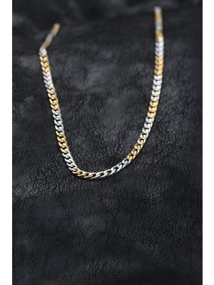 Fantastik Store 316L Çelik Gümüş ve Gold Renk Curb Erkek Kolye - Lisinya