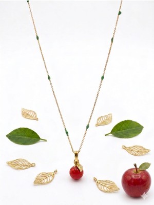 925 Ayar Gümüş Papatya Silver Özel El Işi Murano Taşlı Elma Kolye.rose.gold.rodaj Renk Seçeneğiyle